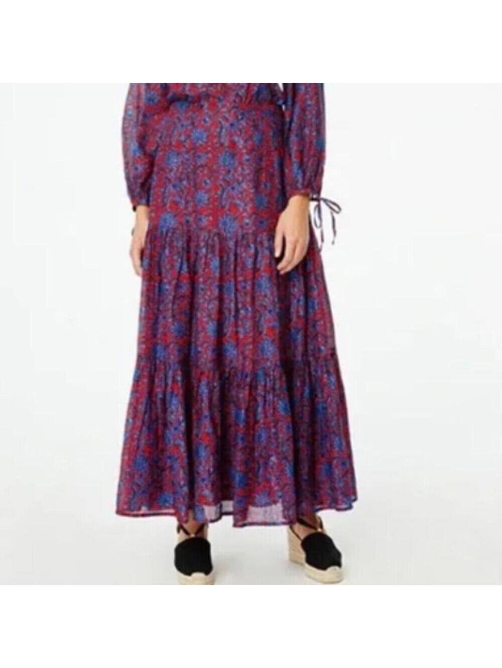 Roller Rabbit Red Lorien Carlisa Floral Print Tiered Maxi Skirt Size M NWT